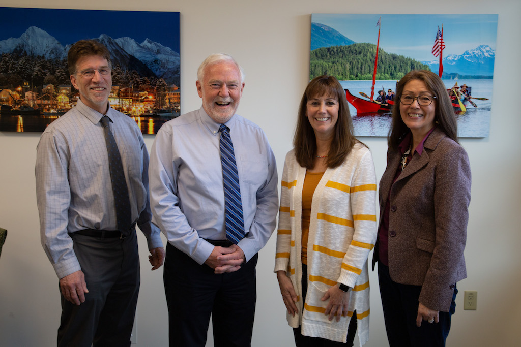Dr. Steve Atwater, Executive Dean of the Alaska College of Education; Dr. Rick Caulfield, UAS Chancellor; Dr. Bridget Weiss, JSD Superintendent; Ms. Ronalda Cadiente Brown, Associate Vice Chancellor for Alaska Native Programs and Director of PITAAS. Photo credit: Seanna O’Sullivan